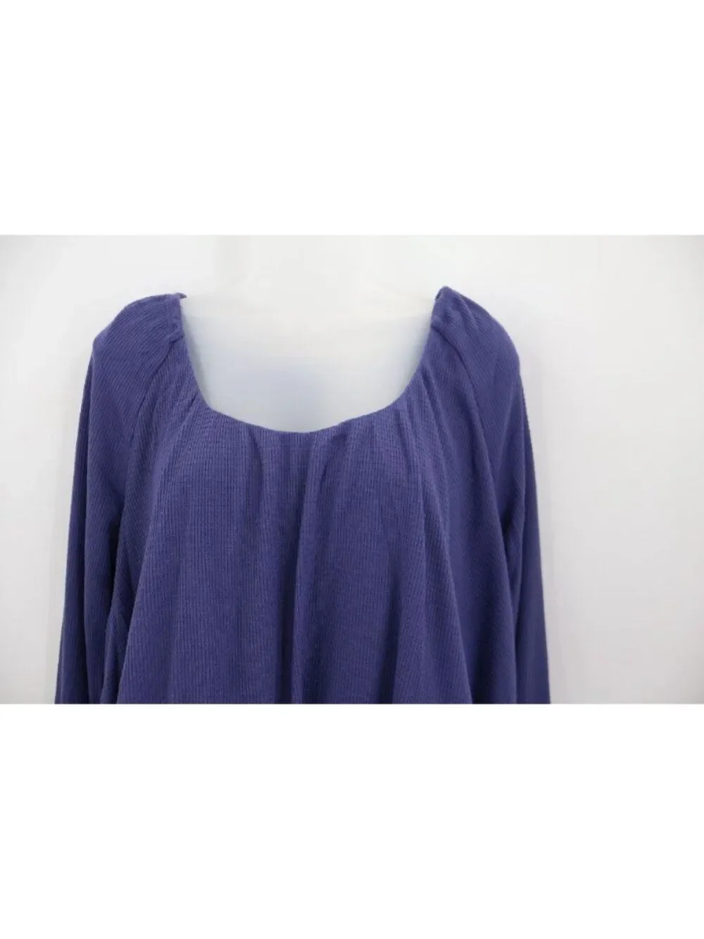 Free People Bondi M Thermal Waffle Knit Crop Top Long Sleeve Scoop Neck Blue NWT